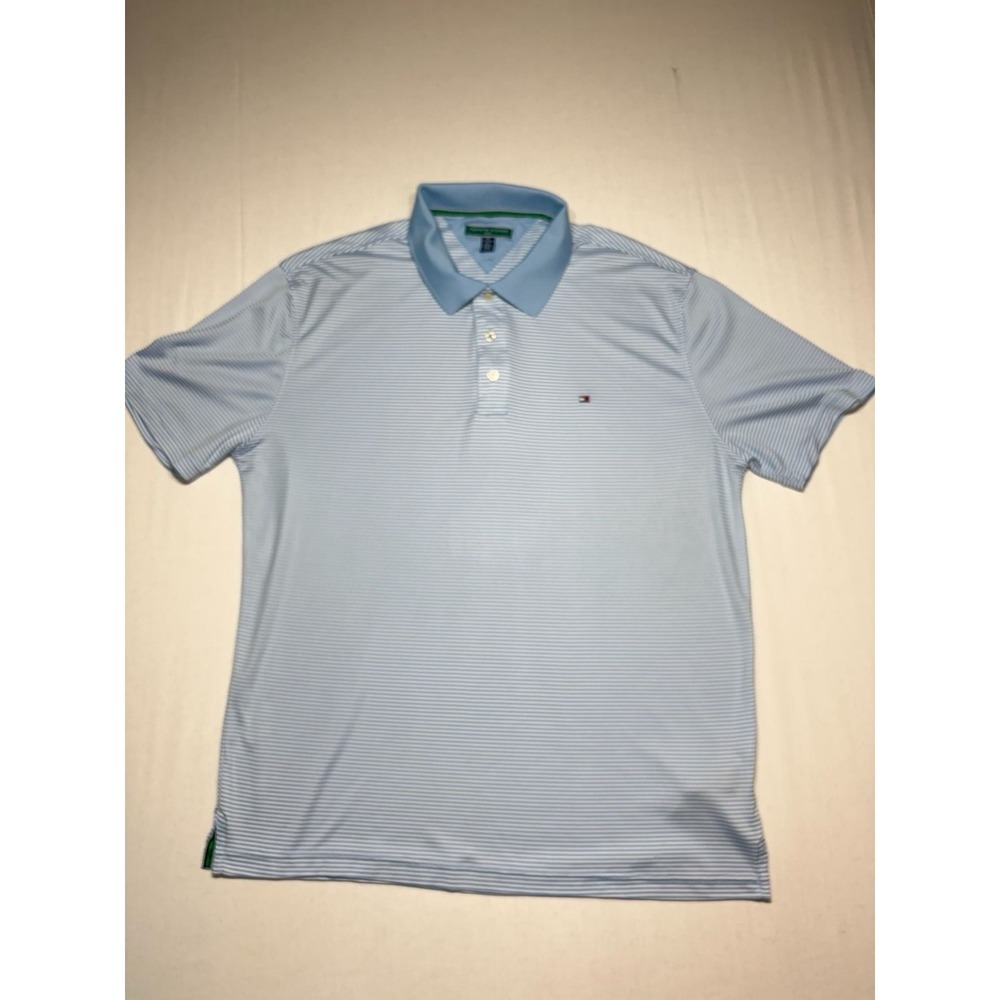 Tommy Hilfiger Golf Mens XXL Blue White Striped Short Sleeve Polo Shirt